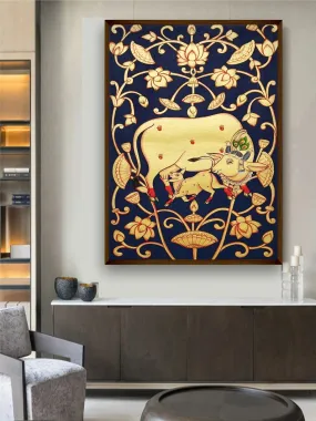 Artsense Cotton Painting For Wall Decoration Cow Mother Love Abstract Wall Painting For Living Room Big Size Painting For Home Decoration With Frame-Multicolor -20X30 Inches/(50X71Cm)