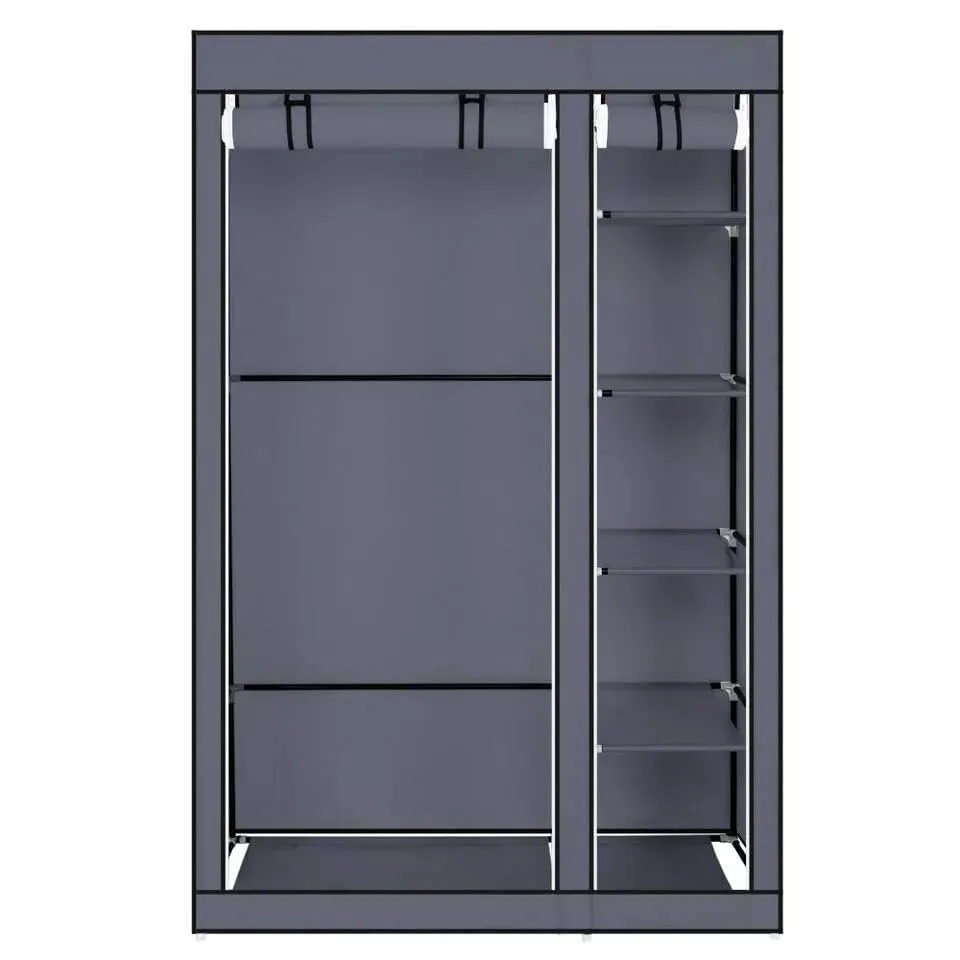 Generic Fabric Canvas Wardrobe Organizer Clothes Rail Shelves Storage Closet Double Tall (Grey), 59-60-61-62A